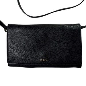 Vintage Lauren Ralph Lauren Crossbody Black Wallet 6 card slots removable strap
